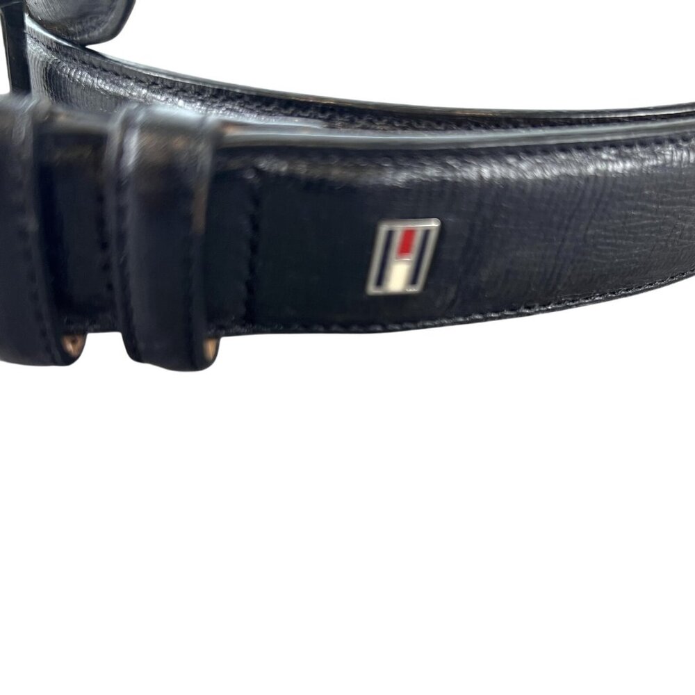 Tommy Hilfiger Mens Belt Black Leather Silver Buckle Dress Classic Formal Preppy - Picture 3 of 10